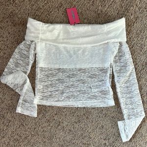 EDIKTED Elysia Fold Over Sheer Lace Top NWT